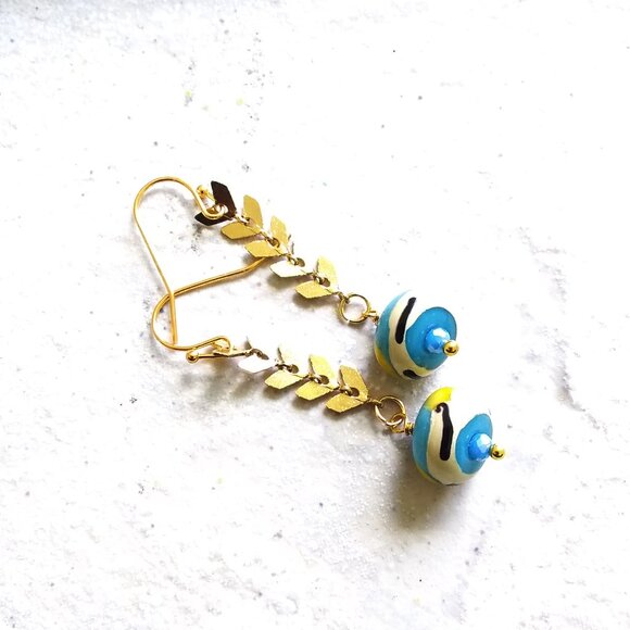 Unique Swinging Earrings - Hand Crafted Ceramic Beads - Upbeat Joyful Vibes - Picture 1 of 10